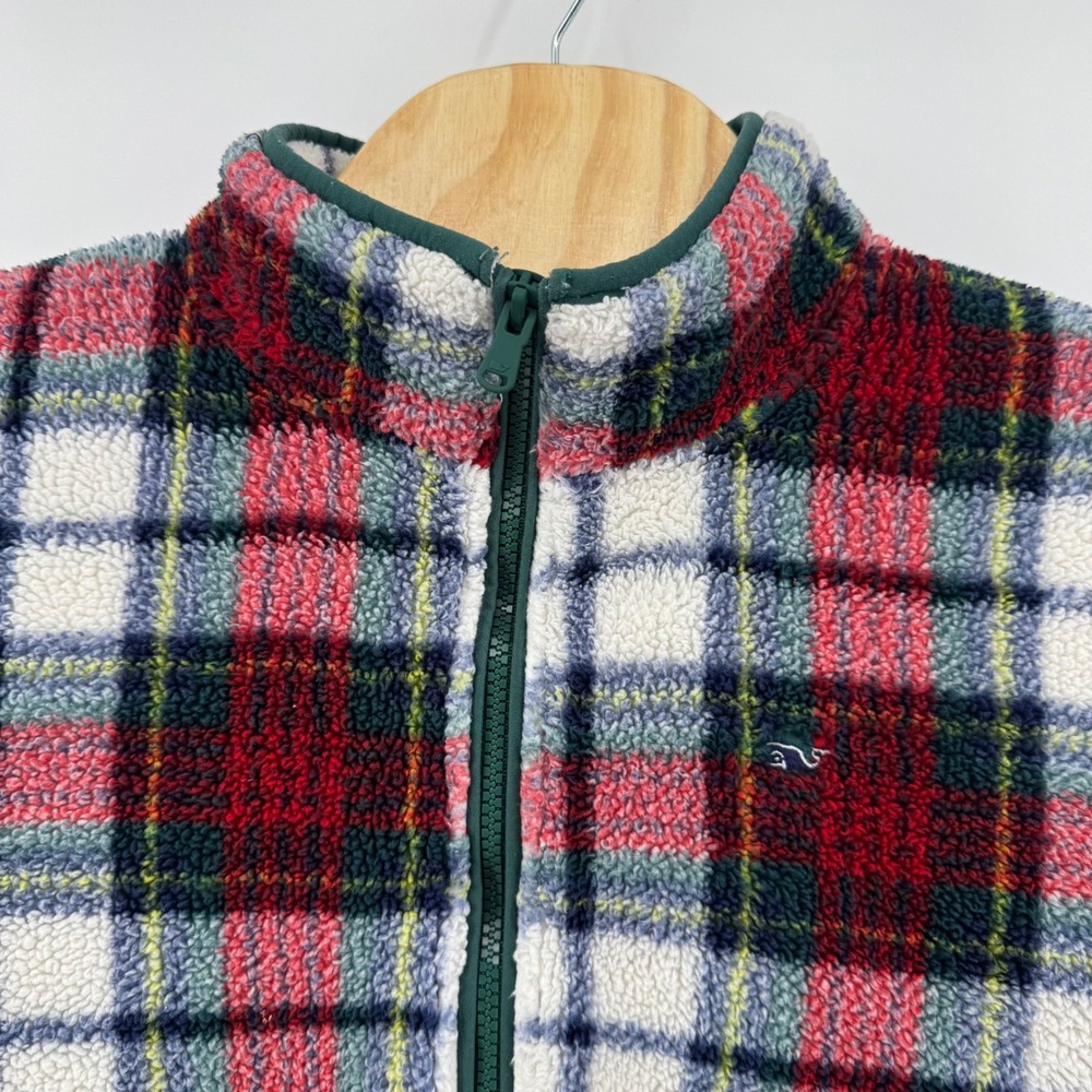 Vineyard Vines Women XL Plaid Sherpa Fleece Quarter Zip Pullover Red Green White - Picture 8 of 12